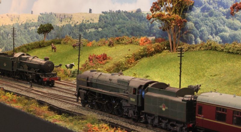 Two trains passing on the main line